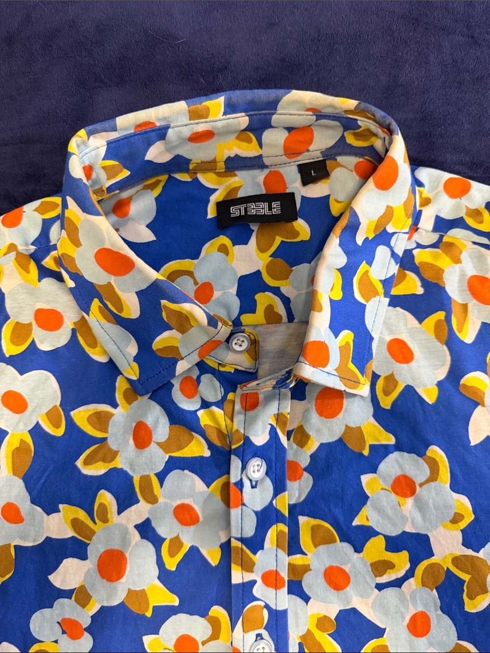 Blue Floral Print Men's Button-Up Shirt